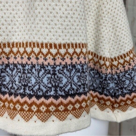Free People Cream Fair Isle Short Sleeve Knit Top Size XS - Picture 6 of 9